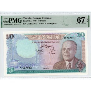 Tunisia 10 Dinars 1969 PMG 67