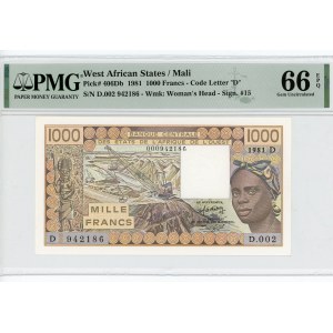 West African States Mali 1000 Francs 1981 D PMG 66