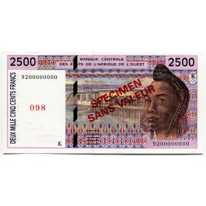West African States Senegal 2500 Francs 1993 K Specimen