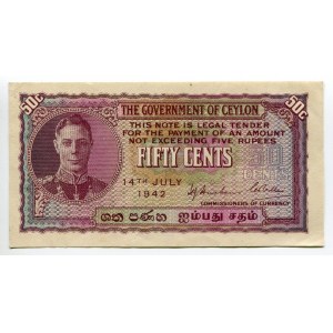 Ceylon 50 Cents 1942