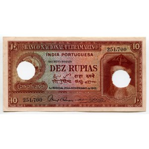 India Portuguese 10 Rupias 1945 Cancelled