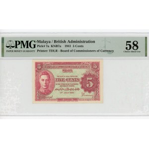 Malaya 5 Cents 1941 PMG 58