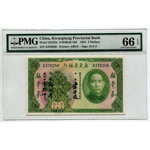 China Kwangtung Provincial Bank 5 Dollars 1931 PMG 66