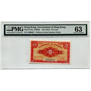 Hong Kong 10 Cents 1941 (ND) PMG 63