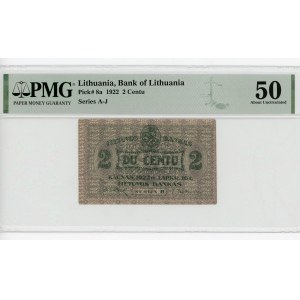 Lithuania 2 Centu 1922 PMG 50