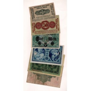 Germany - Empire Lot of 6 Banknotes 1906 - 1917