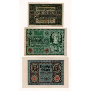 Germany - Weimar Republic 10 - 50 - 100 Mark 1920