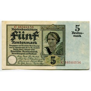 Germany - Weimar Republic 5 Rentenmark 1926