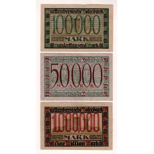 Germany - Weimar Republic Württemberg 50000 - 100000 - 1000000 Mark 1923