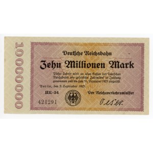 Germany - Weimar Republic Prussia, Berlin Deutsche Reichsbahn 10 Millionen Mark 1923