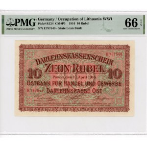 Germany - Empire 10 Rubel 1916 PMG 66 Occupation of Lithuania WWI