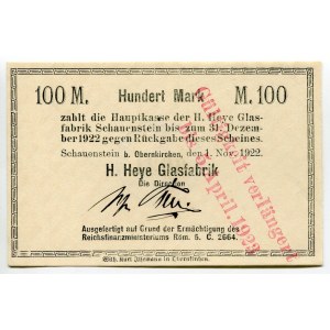 Germany - Weimar Republic Lower Saxony Obernkirchen Schauenstein 100 Mark 1922