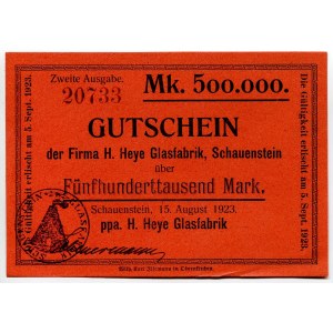 Germany - Weimar Republic Lower Saxony Obernkirchen Schauenstein 500000 Mark 1923