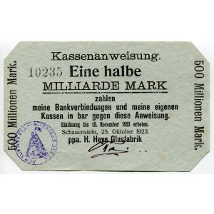 Germany - Weimar Republic Lower Saxony Obernkirchen Schauenstein 500 Millionen Mark 1923