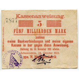 Germany - Weimar Republic Lower Saxony Obernkirchen Schauenstein 5 Milliarden Mark 1923