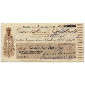 Germany - Weimar Republic Lower Saxony Rinteln 300 Milliarden Mark 1923