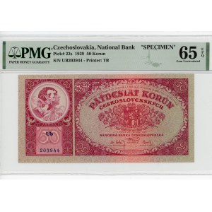 Czechoslovakia 50 Korun 1929 Specimen PMG 65