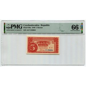 Czechoslovakia 5 Korun 1949 PMG 66