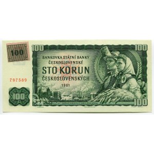 Czech Republic 100 Korun 1961 (1993) with Stamp on Obv