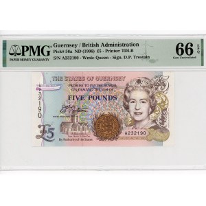 Guernsey 5 Pounds 1996 (ND) PMG 66