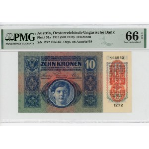 Austria 10 Kronen 1915 (1919) (ND) Overprint PMG 66