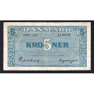 Denmark 5 Kroner 1948 Rare