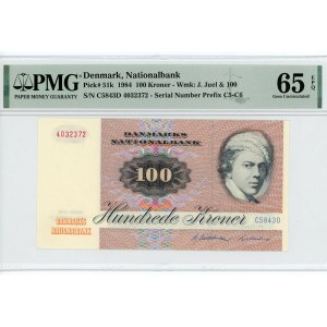 Denmark 100 Kroner 1984 PMG 65