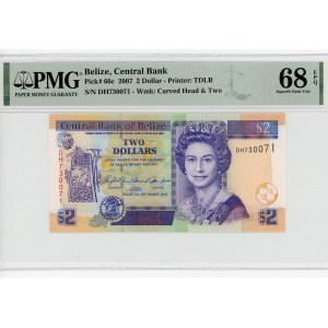 Belize 2 Dollars 2007 PMG 68