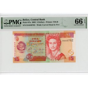 Belize 5 Dollars 2003 PMG 66