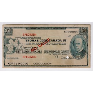 Canada Travelers Check 50 Dollars 1950 (ND) Specimen