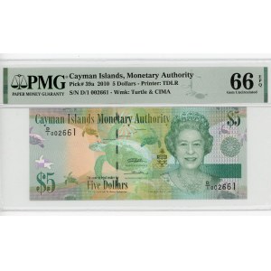 Cayman Islands 5 Dollars 2010 PMG 66