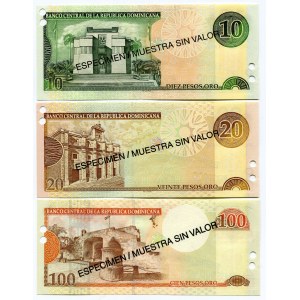 Dominican Republic 10 - 20 - 100 Pesos Oro 2001 Specimen
