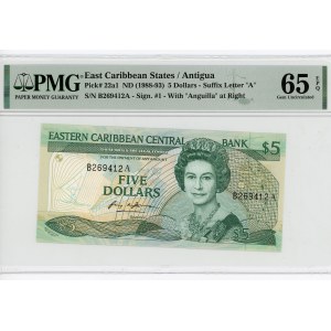 East Caribbean States Antigua 5 Dollars 1988 - 1983 (ND) A PMG 65