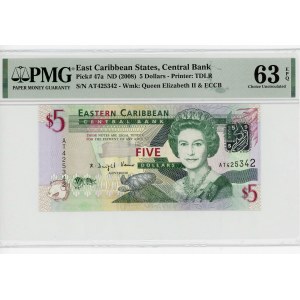 East Caribbean States 5 Dollars 2008 (ND) PMG 63