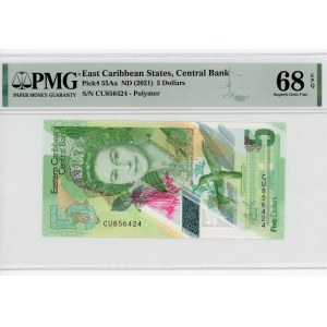 East Caribbean States 5 Dollars 2021 (ND) PMG 68