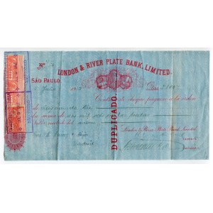 Brazil San Paulo 2809 Pesetas 1912 London & River Plate Bank Ltd