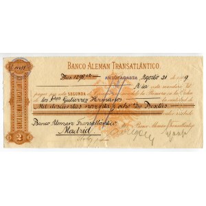Chile Antofogasta 1200 Pesetas 1909 Banco Aleman Transatlantico