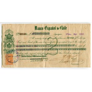 Chile Iquique 60 Pounds 1920 Banco Espanol de Chile
