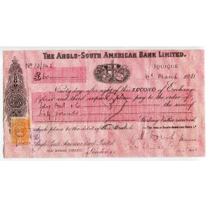 Chile Iquique 60 Pounds 1921 The Anglo-South American Bank Ltd