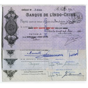 French Indochina Pekin 190 Dollars 1920 th Beijing Banque de Indo-Chine