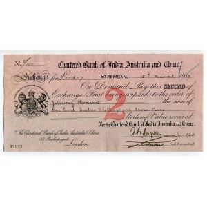 Malaysia Seremban 1-16-7 Pounds 1917 Chartered Bank of India Australia and China