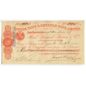 United States California 101 Francs 1886 San Francisco London, Paris & American Bank