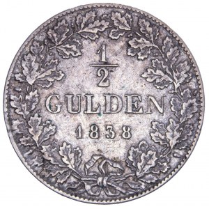 German States - Wilhelm I. 1816-1864 1/2 Gulden 1838. Variante