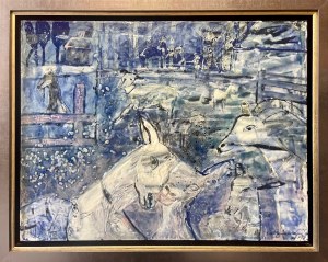 Bogna Jarzemska Misztalska, ZALOTY- z cyklu Koziołki, 60 x 90 cm.