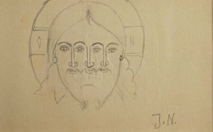 Jerzy Nowosielski (1923-2011), Wizerunek Trójcy Świętej o trzech twarzach - praca dwustronna, lata 50. XX w.