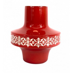 Rote Vase mit Muster, Wałbrzych Table Porcelany Factory, 1970er Jahre