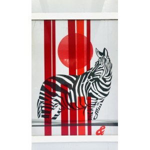 Collage, graphic Sunset with zebra, 1980s/90s.