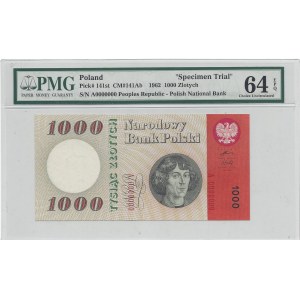 1000 złotych 1962 - A - 0000000 - WZÓR - RZADKOŚĆ PMG 64 EPQ