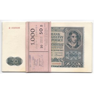 50 złotych 1941 - D - pełna paczka bankowa 20 sztuk z numerami po kolei
