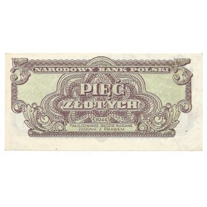 5 złotych 1944 - EM - niski numer 000771 - banknot z kolekcji LUCOW